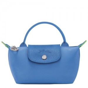 Longchamp Le Pliage Green With Handle pouches γυναικεια μπλε | SN-LCMP48435